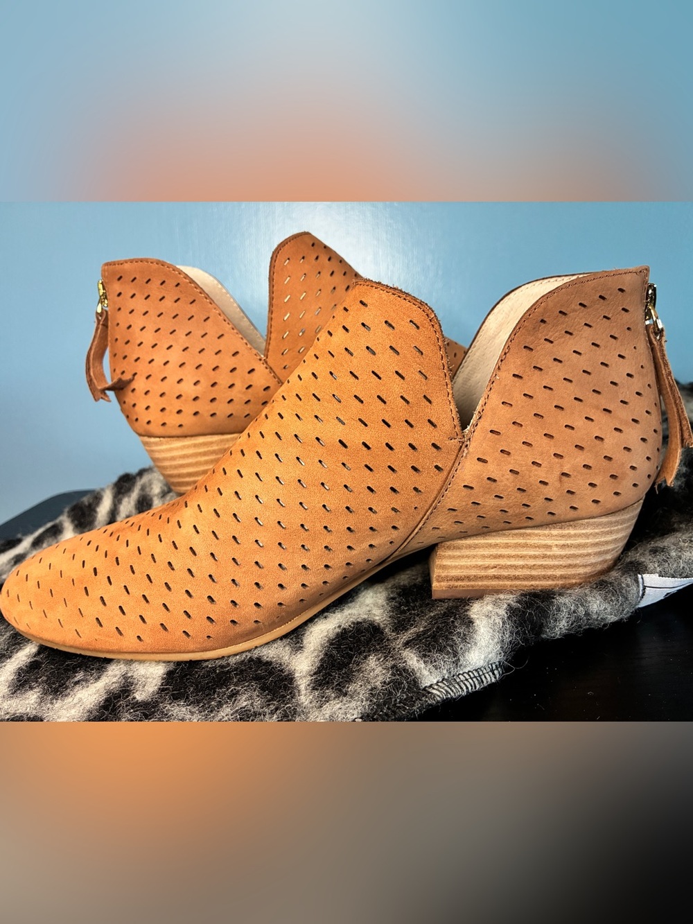 Kenneth Cole Tan Perforated Suede Ankle Booties